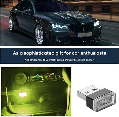 Dickno 4 PCS USB LED Car Interior Atmosphere Lamp, Portable Mini LED Night Light, Plug-in USB Interface Trunk Ambient Lighting Kit, Universal Vehicle Interior Accessories (Yellow)