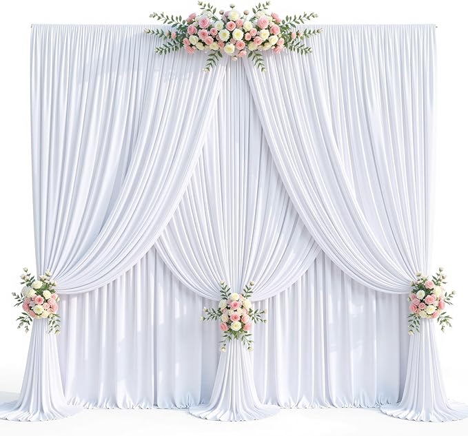 20ft x 15ft White Wrinkle Free Backdrop Curtains for Wedding Party Backdrops Curtain Drapes Fabric Decorations Photo Back Drop Cloth for Baby Shower Photography Stage Reception