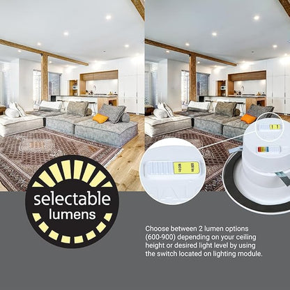 HALO RL 4 inch LED Recessed Light Retrofit Selectable CCT 2700K 3000K 3500K 4000K 5000K Dimmable Dim to Warm 600/900 Lumens Wet Location Indoor Outdoor Ceiling Downlight RL4LS9FSD2W1EWH
