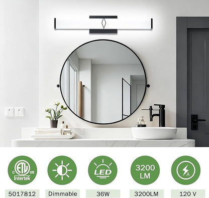 32 Inch Bathroom Vanity Light 3200LM, 5700K Daylight White Modern Bathroom Light Dimmable, AC 120V 36W Matte Black LED Vanity Lighting Fixtures Wall Sconce ETL Certified, 2Pack