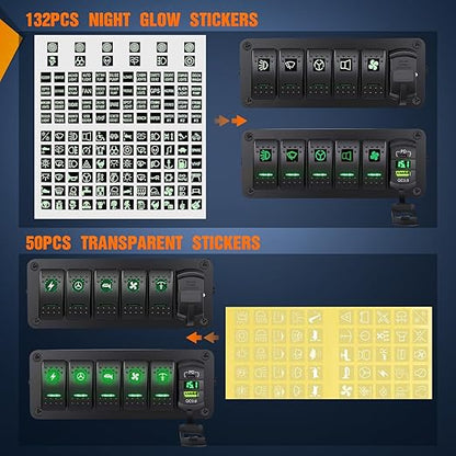 Nilight 5 Gang Rocker Switch Box 12V SPST ON Off Toggle Switches PD Type C and QC 3.0 USB Charger Voltmeter LED Light Waterproof Aluminum Mount Bracket Panel DIY Stickers for Boat Car RV Truck