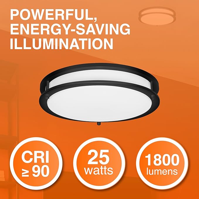 Sylvania 12" Slim Saturn Ring LED Light Fixture, 25W, 5 Temperature Select, Dimmable, 1800 LMS, Black, for Family Rooms/Hallways/Kitchens/Bedrooms - 1 Pack (67239)