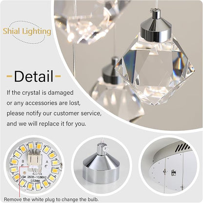 20-Light Modern Chandelier for Foyer Crystal Chandeliers for Living Room Silver Pendant Light Fixture Staircase Chandelier for High Ceilings Dimmable LED Hanging Light with Remote