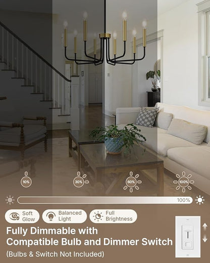 Yunnix 8 Light Black and Gold Chandeliers for Dining Room Lighting Fixtures Hanging, Modern Farmhouse Chandelier for Entryway, Foyer, Staircase, Kitchen and Living Room