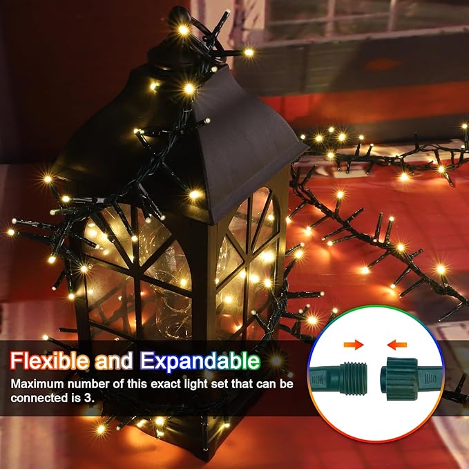 LAMPHOME 500 LED String Lights - Outdoor, 46ft, 500LED, Warm White, Plug-in Twinkle Fairy Lights with 11 Modes, Bedroom, Christmas