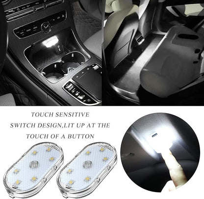 Wevdn 2 PCS Car LED Lights Interior Wireless, Sticky Car Ambient Lighting with 6 Bright LED Lamp Beads, Portable USB Rechargeable Vehicle Interior Led Night Light for Car (White)