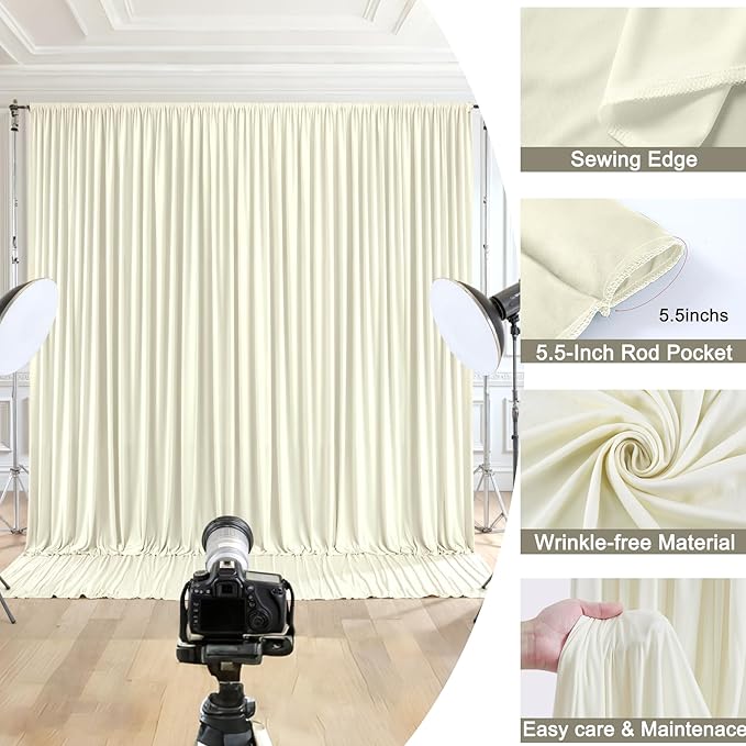 10x10ft Beige Backdrop Curtain for Wedding Parties Wrinkle Free Fabric Beige Drapes Backdrop Decoration for Baby Shower Birthday Photography Decoration 2 Panels, 5ft x 10ft