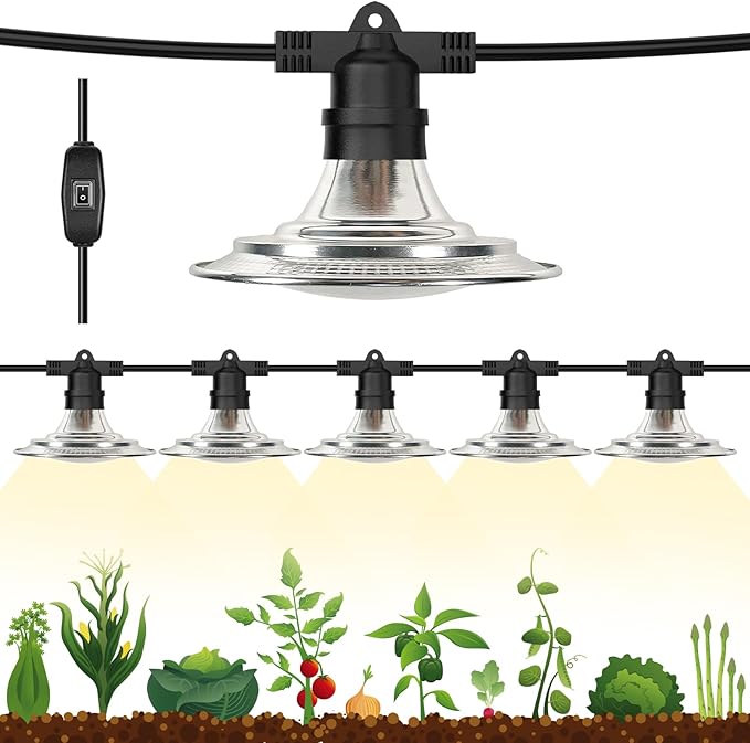 Outdoor LED Grow Lights for Greenhouse 6-Light Waterproof String Grow Light, Full Spectrum LED Plant Grow Light Lamp, Waterproof Greenhouse Grow Lights for Seedling, Veg, Flower