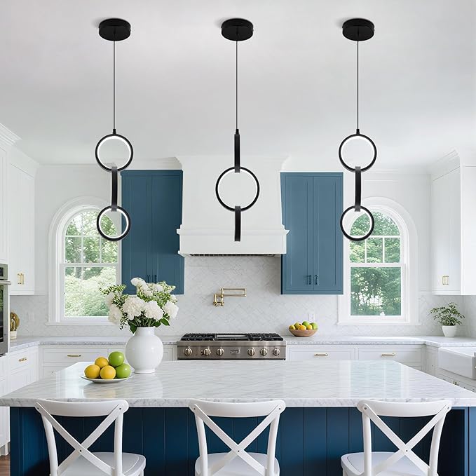 6000K Modern Led Pendant Light Fixture, 18W Black Spiral Led Pendant Lamp Chandelier Hanging Lamp,Adjustable Height Pendant Lights for Kitchen Dining Room Bedroom Kitchen Island, 1 Pack