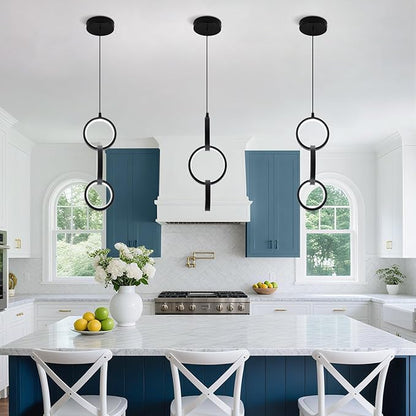 6000K Modern Led Pendant Light Fixture, 18W Black Spiral Led Pendant Lamp Chandelier Hanging Lamp,Adjustable Height Pendant Lights for Kitchen Dining Room Bedroom Kitchen Island, 1 Pack