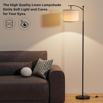 Ambimall 60" Floor Lamp for Living Room with 3 Color Temperatures, Beige Lampshade with Black Stripes, Tall Lamp for Bedroom Office, 9W Bulb Included
