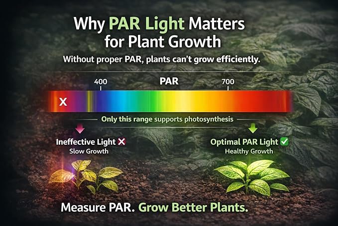 Grow Light Meter for Plants – PAR Meter with Accurate PPFD Measurement, 400–700nm Light Tester for Indoor Plants, Hydroponics & Greenhouse (Not Waterproof)