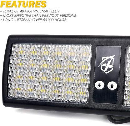 Xprite White 48LED Visor Strobe Flashing Lights Sunshield Hazard Warning Light for Law Enforcement Emergency Vehicles Trucks