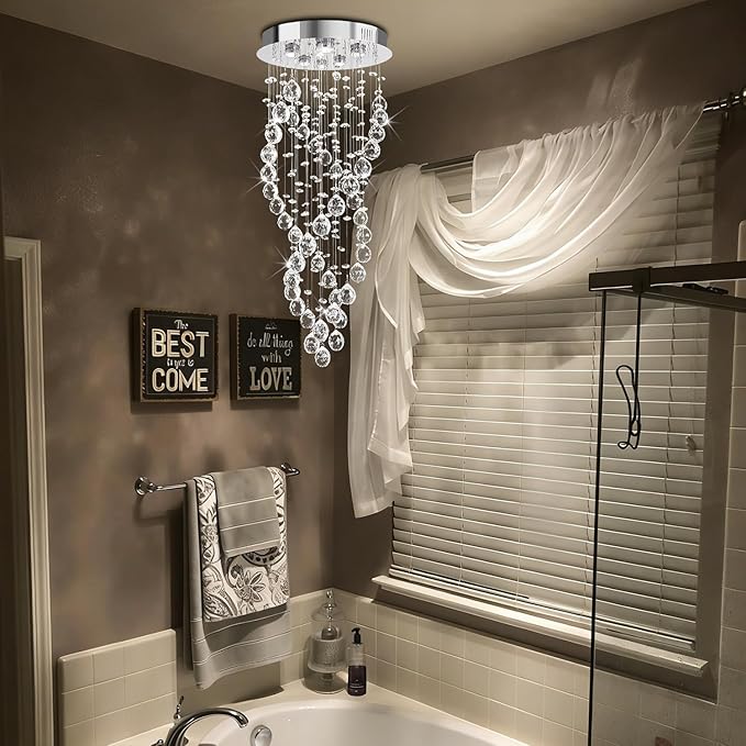 Modern Luxury 6-Lights Spiral Raindrop Crystal Chandeliers for Dining Room, K9 Crystal Ball Flush Mount Ceiling Light Fixture for Living Room, Bedroom, Bathroom, Hallway, Staircase of CRYSTOP