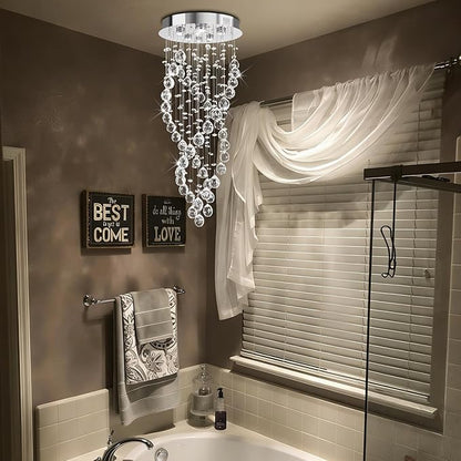 Modern Luxury 6-Lights Spiral Raindrop Crystal Chandeliers for Dining Room, K9 Crystal Ball Flush Mount Ceiling Light Fixture for Living Room, Bedroom, Bathroom, Hallway, Staircase of CRYSTOP