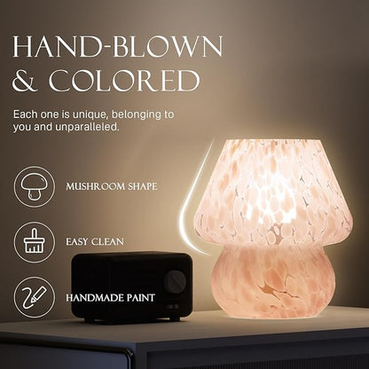 Dawnwake Mushroom Lamp Table Lamp for Bedroom,Small Desk Bedside Lamps for Living Room,Mushroom Decor Cute Mini Modern Mid Century Lamps for Night Stands,Aesthetic Home Living Room Decor(Blush Pink)