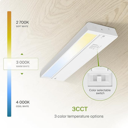 ASD Swivel LED Under Cabinet Lighting Plug in or Hardwired 12 Inch, Dimmable Under Cabinet Lights with High/Low/Off Switch, 3CCT 2700K-4000K, Linkable Under Counter Lights for Kitchen, White, ETL