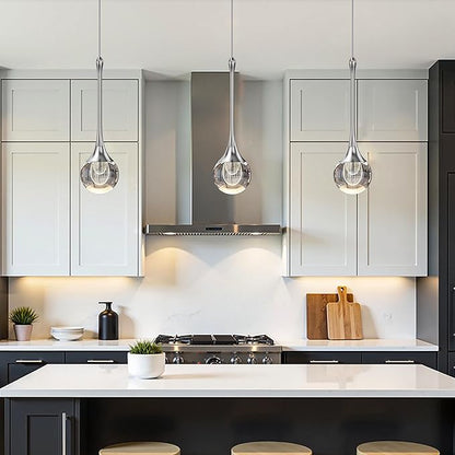 3-Pendant Lights Kitchen Island,Crystal Sliver Globe LED Chandelier, Modern Dimmable Adjustable Height Hanging Light Fixture,Sloped Ceiling,Bedroom,Dining Room