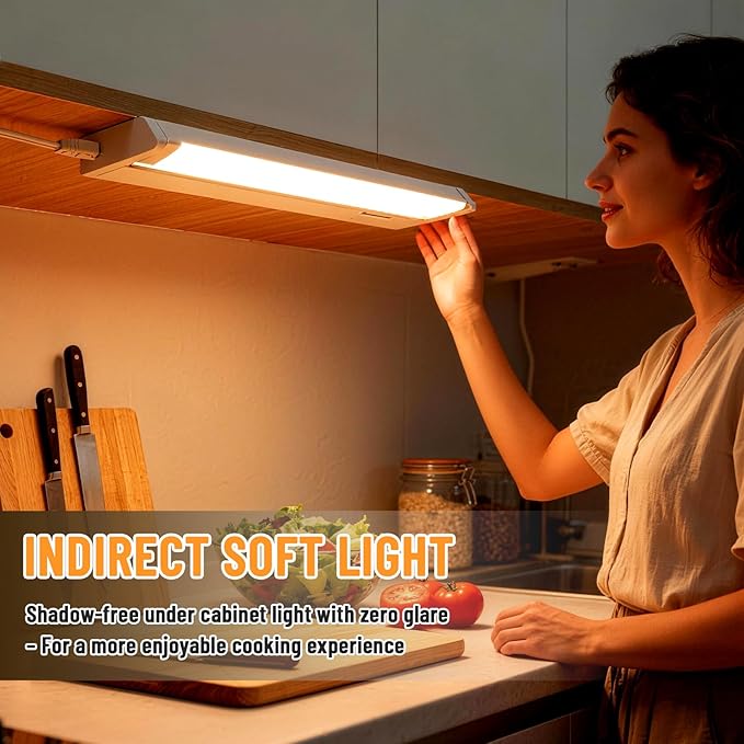 24" 6Pack Hardwired Under Cabinet LED Light Plug in, 16W 1200LM, 3CCT (3000K/4000K/5000K), Rotatable 45°, Connect Up to 10 Fixtures, Under Counter Lights Linkable for Kitchens and Offices,YT-4208-22-6