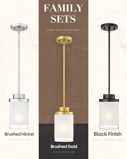 TENGXIN Modern Pendant Light for Kitchen Island, 6 Inch Brushed Gold Hanging Ceiling Light Fixture,Farmhouse Pendant Lighting for Dining Room Bedroom Bar Office 2Pack,TXPLBG01-2PK-L