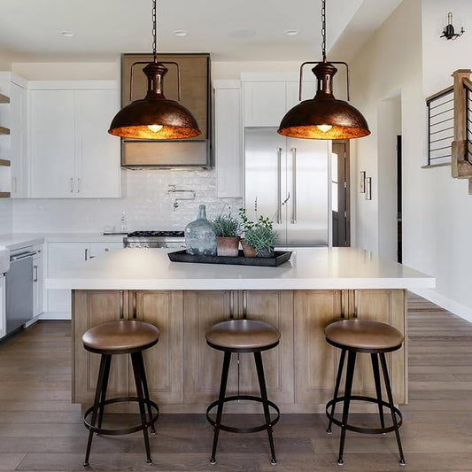 TAKEGO 16.14" 2 Pack Large Pendant Lights, Dome Copper Pendant Light, Farmhouse Hanging Light Kitchen Island, Vintage Pendant Lights Rustic Light Fixtures, Hanging Ceiling Lamp for Kitchen Island