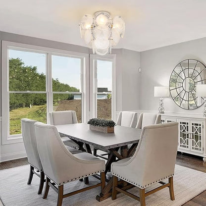 Semi Flush Mount Chandelier, Modern Ceiling Light Fixtures with Glass, 4 Light Chandelier Ceiling Light for Bedroom,Small Chandelier for Living Room,Dining Room,Entryway, Hallway