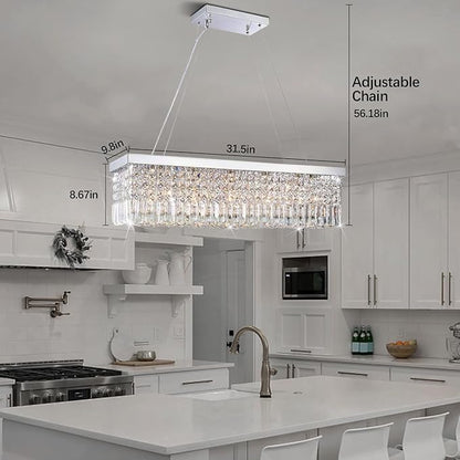 Rectangular Chandeliers for Dining Room, Modern Rain Drop Chandeliers, Hanging Pendant Crystal Chandelier Light for Kitchen Island, Beautiful Ceiling Light Fixture for Cafes Office of CRYSTOP