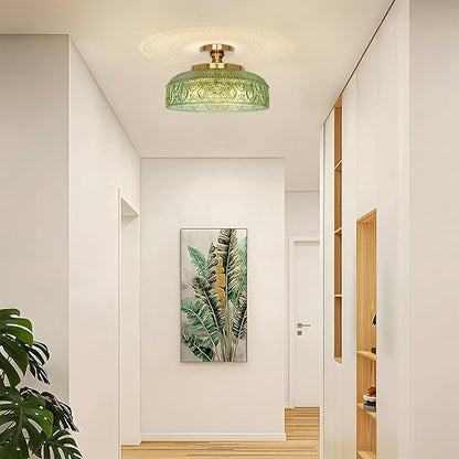 Lamomo Semi Flush Mount Ceiling Light, Upgraded Larger 12 Inch Green Hallway Light Fixture, 3 Light Globe Glass Close to Ceiling Scone, Indoor Hanging Light for Bedroom Kitchen Porch Hallway