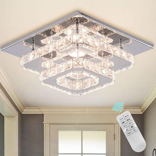 Mini Chandelier LED Crystal Ceiling Light 2 Layers Flush Mount Ceiling Light Modern Chandelier Lighting for Hallway Staircase Kitchen Bathroom (Dimmable)