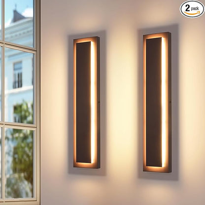 𝟐𝟒 𝐈𝐍 Long Outdoor LED Wall Lights, Modern Exterior Garage Wall Light,Brown Outdoor Wall Sconce,Waterproof Outside Light Fixtures for House,Patio,Front Porch,2 Packs,24W,3000K Warm White