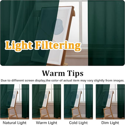 Gwine Hunter Green Sheer Curtains for Living Room 45 inches Long, Short Voile Light Filtering Window Treatments Sheer Curtains for Bedroom, Half Window Drapes with Rod Pocket, Each 42" Wx45 L