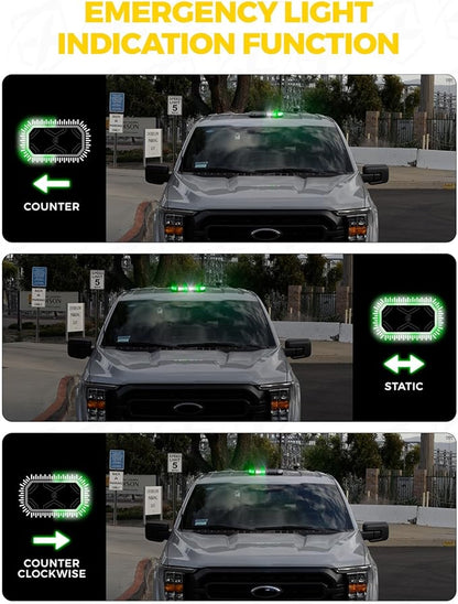 Xprite White Green Rooftop Emergency Strobe Light Bar, Beacon Safety Flashing Warnin Lights w/Control Panel Magnetic Base for Construction Trucks Plows Postal Security Cars