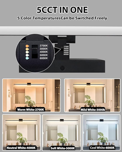 zouzai 2nd Gen Modern LED Bathroom Vanity Light Bar, Dual-Sided Black IP44 Wall Fixture Over Mirror, 5CCT Adjustable (2700K–5000K), 180° Rotatable, Dimmable – Upgraded Design(48 inch)