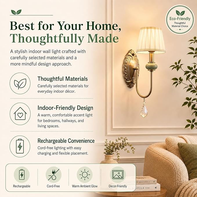 Wireless Battery Operated Antique Brass Wall Sconces Set of 2, 10000mAh Rechargeable Gold Crystal Vintage Fabric Shade Wall Lights with Bulbs & Remotes, RGB Dimmable for Living Room Bedroom Hallway
