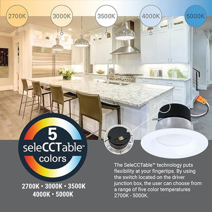 HALO 4 inch LED Recessed Light Trim with 5 Selectable Color Temperatures, Dimmable Can Light for Ceiling Retrofit LT4069FS1EWHR