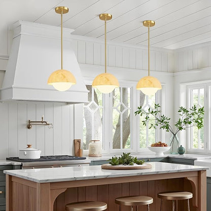 Modern Pendant Light Fixtures: 10 Inch Resin Shade Mid Century Chandelier with Milk Glass Globe - Adjustable Gold Pendant Lighting for Kitchen Island