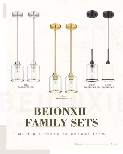 Beionxii Brushed Nickel Pendant Lights Kitchen Island 2 Pack, Hanging Lights Fixtures with Milk Glass, Kitchen Pendant Lighting Over Island, Hanging Lights for Sink Dining Room Entryway, BX-PL02BN-2