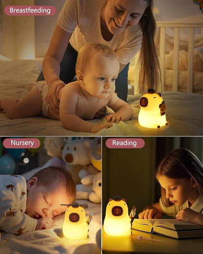 LOFICOPER Capybara Night Light, Silicone Dimmable Nursery Night Light, Rechargeable Touch Lamp, Cute Animal Lamp with Auto-Off Timer for Table Bedside Bedroom Decoration