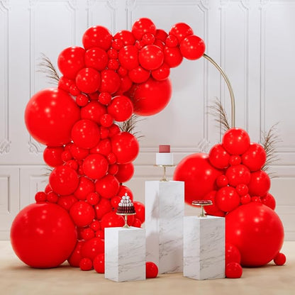 PartyWoo Red Balloons 145 pcs Different Sizes of 18 12 10 5 Inch Red Balloon Arch Kit Garland for Birthday Graduation Bachelorette Citizenship Anniversary Cherry Casino Theme Party Decorations Red-Y57