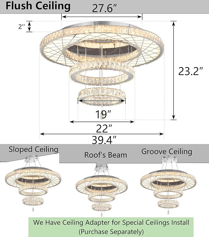 HAIXIANG Crystal Glam Chandelier LED Ceiling Light Living Room Lighting Fixtures Remote Dimmable Ceiling Chandeliers Silver 40 Inches Large Light