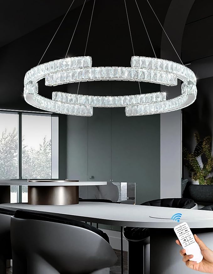 Modern32 in Crystal Ring Chandeliers for Living Room Dinning Room DIY Crystal Ring Pendant Light Dimmable 3000k-6000k