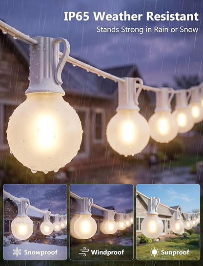 25FT G40 LED Frosted Outdoor String Lights, Globe String Lights with 27 Edison Shatterproof Bulbs(2 Spare), Decorative Lights for Bedroom Bistro Café Wedding, Warm White, White Wire