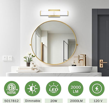 16 Inch Bathroom Vanity Light 2000LM, 5700K Daylight White Modern Bathroom Light Dimmable, AC 120V 20W Gold LED Vanity Lighting Fixtures Wall Sconce ETL Certified, 1Pack