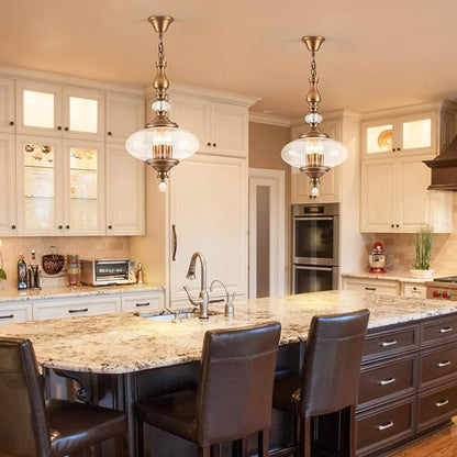 Vintage Kitchen Island Pendant Light Antique Brushed Brass Glass Chandelier for Living Room Dining Room Bedroom, W 11.8 in. H 23.6 in.