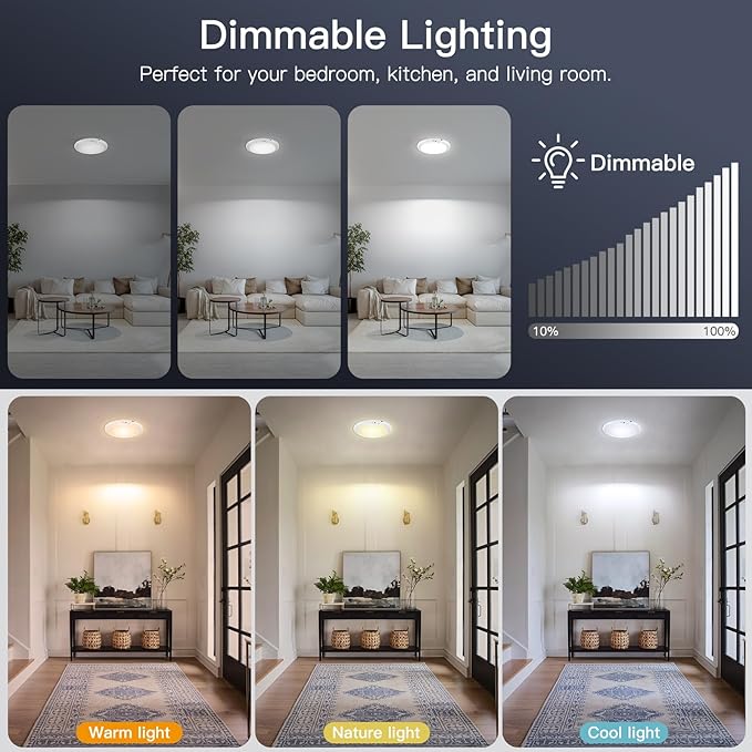 Battery Ceiling Light Fixture with Remote &Motion Sensor 2 in 1, Wireless Bathroom Ceiling Light Shower Light Rechargeable,3Lighting&Dimmable, Magnet Mount LED Closet Light for Bedroom Stairs Garage