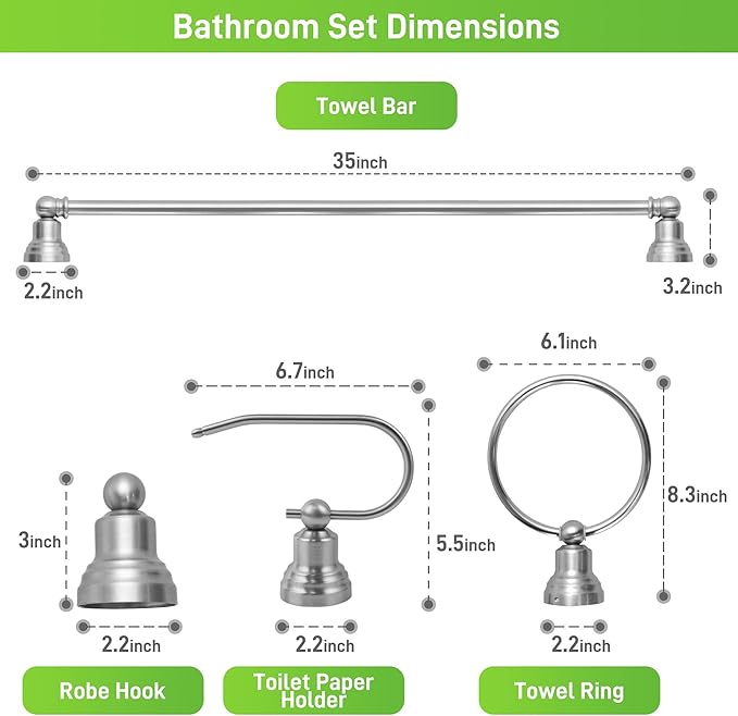 hykolity 3-Light Bathroom Vanity Light, 5-Piece All-in-One Bathroom Set, 20 Inch Modern Wall Lamp, Brushed Nickel Wall Sconce with Clear Glass Shade, Wall Lights for Bedroom, Living Room, Mirror