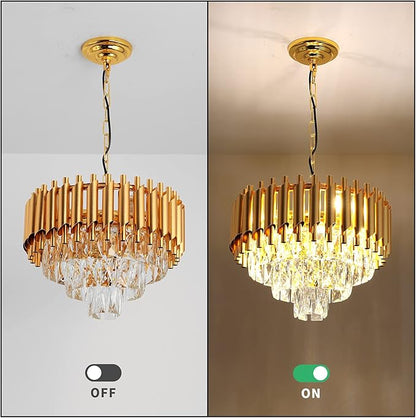 Modern Luxury Crystal Pendant Light Crystal Chandelier Round Chandelier Flush Mount Ceiling Lighting Fixture for Living Room Dining Room Table Restaurant,E12x4 Lights,Gold