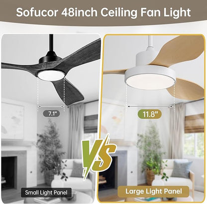 48 Inch Ceiling Fan with Lights Flush Mount Modern Outdoor Ceiling Fans with Remote,3 CCT Dimmable Quiet DC Motor & Timer for Patio/Bedroom/Farmhouse/Indoor (Natural Wood, 48 Inch/Smart Control)