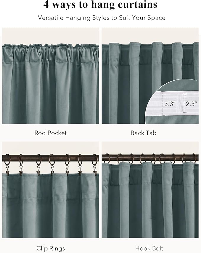 StangH Dark Slate Velvet Curtains Ideal Room Darkening Drapes for Bedroom, Living Room & Home Theater, Thermal Insulated Window Treatment with Rod Pocket & Back Tab Design, 52x108 Inches, 2 Panels.