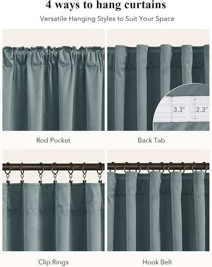 StangH Dark Slate Velvet Curtains Ideal Room Darkening Drapes for Bedroom, Living Room & Home Theater, Thermal Insulated Window Treatment with Rod Pocket & Back Tab Design, 52x108 Inches, 2 Panels.